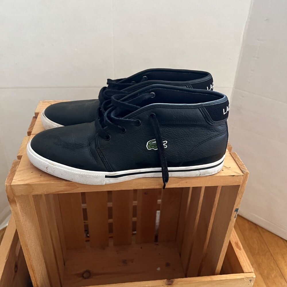 Lacoste Mens Size 7 Black Leather Ampthill LCR3 SPM Mid Lace-Up Sneakers Shoes - Picture 12 of 16